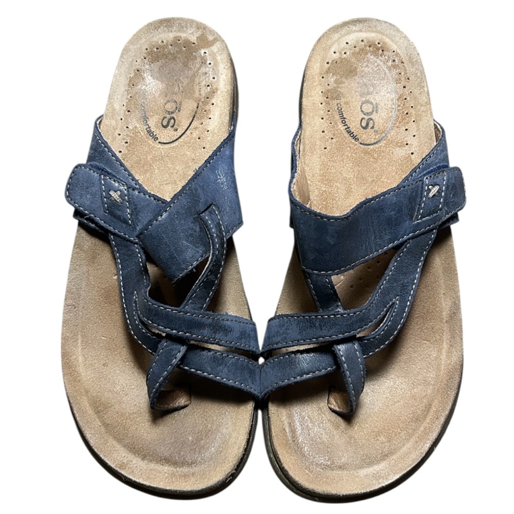 TAOS FOOTWEAR BLUE PERFECT LEATHER COMFY SANDALS SIZE 7 - Picture 3 of 5